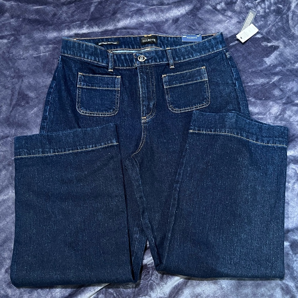 Talbots NWT Dark Blue Vlasdic Jean Trouser, High Waist, Wide Leg, 12P
